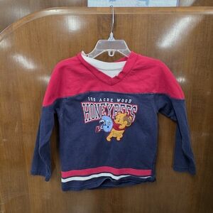 Vintage Boys Winnie The Pooh Disney Red and Blue Long Sleeve Tee Football
